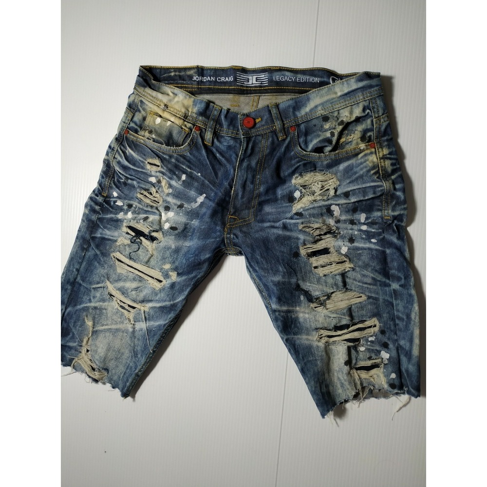 Jordan Craig 'Collins' Distressed Paint Stain Blue Jeans Mens cut off @24